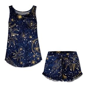 NWOT JENZIE Navy & Gold Celestial Pocket Tank Pajama Set: L